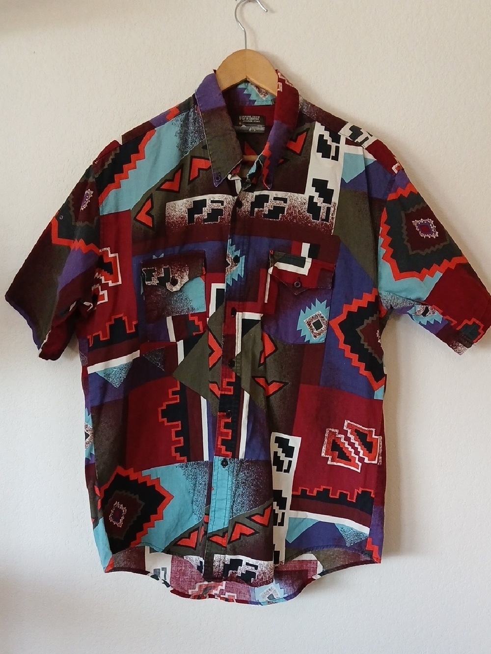 Vintage Outlaw Southwestern Print Western Wear Short Sleeve Button Down